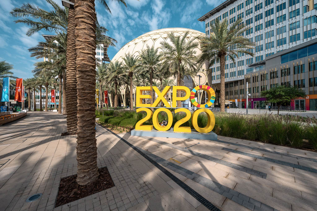 SDG wheel sign on Expo 2020 sign